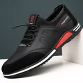 Modern men's black athletic casual shoes with red trim and height-increasing soft sole - Black