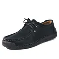 Mocasines casuales de cuero negro estilo británico retro con suela de goma cosida - Negro