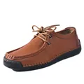 Zapatos casuales de cuero marrón para hombre con detalles cosidos a mano y suela de goma. - Marrón Claro