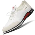 Men's white casual elevator sneaker with 5cm height increase and stylish red accents - White (Height Increasing)