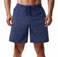 Macro view of blue tie-dye athletic shorts showing fabric texture and drawstring waist - S / Bottoms / Navy Blue
