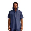 Men's casual linen hooded Henley shirt in navy blue, loose fit summer beach style - S / Tops / Navy Blue