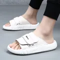 Men's white genuine leather sandals with thick non-slip soles and adjustable straps - 38 / White (356)