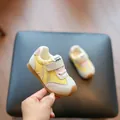 Breathable toddler yellow walking sneakers with adjustable velcro strap for babies - Size 16 (Inner Length 13cm) / Rice Pink