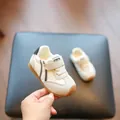 Comfortable white breathable toddler walking sneakers with convenient velcro strap design - Size 16 (Inner Length 13cm) / Rice Black