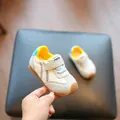 Breathable toddler walking shoes in cream with yellow lining and blue laces for 1-3 years - Size 16 (Inner Length approx. 13cm) / Beige Blue