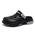 Side view of durable black EVA outdoor garden clogs with an adjustable strap - 38-39 / S1801 Black