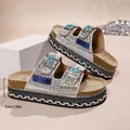 Détail des pantoufles à plateforme pour femmes avec strass et talon de 5 cm - 36 / Blanc