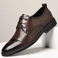 Scarpe derby classiche da uomo in pelle marrone traforata con stile business stringato - 37 / Stile Vuoto / Marrone