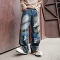 Stylish distressed loose blue washed denim jeans for men with industrial streetwear vibe - S / Distressed Style (1337-3) / Blue / Bottoms