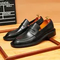 Klassieke zwarte echt lederen penny loafers voor heren met ronde neus en zool - 37 / Zwart