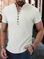 Detailansicht Herren Henley-Hemd weiß Jacquard Stehkragen Kurzarm mit Knöpfen - S / Oberteile / Aprikose