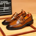 Klassieke Britse stijl vintage gepolijste bruine lederen loafers voor heren - 37 / Bruin