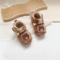 Braune Kleinkind-Sandalen mit süßem Bären-Patch und verstellbarem Klettverschluss - Größe 15,0 Innenlänge 15 cm / Brauner Bär