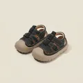 Toddler anti-collision sandals with breathable cutouts in black and tan finish - Size 16 (Inner Length 12.5cm) / Style 637 / Black