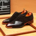 Men's vintage dark brown suede and polished leather patchwork Oxford lace-up shoes - 37 / Coffee