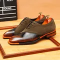 Retro men's suede and polished leather Oxford shoes with vintage lace-up design in brown. - 38 / Burnished Brown