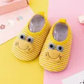 Adorable yellow striped baby indoor shoes with soft soles and cute frog design - Internal Length 11.5cm / Yellow Striped Frog (C501)