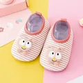 Cute pink striped baby indoor floor shoes with plush cartoon insect character. - Internal Length 11.5cm / Pink Striped Rabbit (C501)