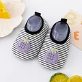 Striped baby indoor shoes with purple fruit patch and soft anti-slip soles - Black Striped Pineapple (C502)