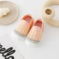 Cute breathable orange mesh baby walking shoes with flexible soft white rubber sole - 11.5cm / Pink