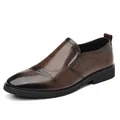 Men's classic brown leather business loafers with slip-on design and durable rubber sole - Four Seasons Brown