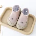 Roze gebreide babyslofjes met ademende antislip zachte zool voor baby's en peuters - Roze Glimlach Gezicht Stijl (G616)