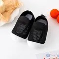 Atmungsaktive schwarze Mesh-Lauflernschuhe für Kleinkinder mit weicher Gummisohle - Schwarz (Artikel A14)