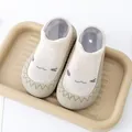 Ademende babyschoenen voor binnen met antislip zachte zolen in een klassieke beige kleuruitvoering - Wit Glimlach Gezicht Stijl (G616)