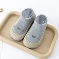 Comfortabele grijze babysokschoenen met kattenpatroon en antislip zachte zool!! - Blauw Glimlach Gezicht Stijl (G616)
