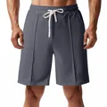 Detalle frontal de pantalones cortos deportivos informales acanalados gris oscuro - Gris Hierro