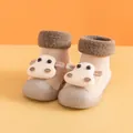 Cute beige winter baby sock shoes with cartoon cow design and non-slip soles - 18-19 [11.5CM] / Khaki Cow Style (827) / Khaki