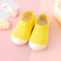 Breathable yellow knit baby walking shoes with protective white rubber toe caps - 12.5cm / Toddler Shoes (A08) / Yellow