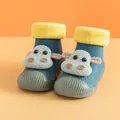 Adorable blue winter baby walking sock shoes featuring cartoon hippo and non-slip sole - 18-19 [11.5CM] / Green Blue Cow Style (827) / Green