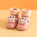 Pink baby walker shoes with cartoon cow design and plush collar for winter indoor wear - 18-19 [11.5CM] / Pink Cow Style (827) / Pink