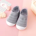 Breathable grey knitted mesh baby walking shoes with white soft rubber sole for 1-3 years old - 12.5cm / Toddler Shoes (A08) / Gray