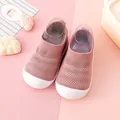 Comfortable pink knit toddler walking shoes featuring a protective white rubber toe cap - 12.5cm / Toddler Shoes (A08) / Pink