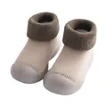 Zapatos de bebé beige para caminar con cuello de felpa marrón y suela de goma antideslizante - Caqui (821)