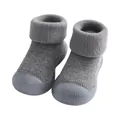 Zapatos calcetín antideslizantes grises para bebé con suela de goma blanda para invierno - Punta Redonda Lisa Gris (821)