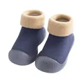 Zapatos para bebé tipo calcetín azules con forro polar y suela de goma antideslizante. - Punta Redonda Lisa Azul Marino (821)