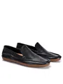 Detailed side view of black genuine leather men's slip-on loafers with soft gum sole - 38 / Black