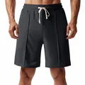 Gros plan sur un short de golf décontracté pour hommes au design à rayures verticales. - S / Bas / Noir (YYDK3)