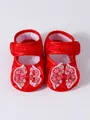 Chaussures de princesse pour bébé rouges à semelle souple avec nœuds en dentelle - Taille 11 (10.5CM) / Nœud en Dentelle Rouge