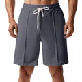 Vue détaillée d'un short de golf gris pour homme avec cordon de serrage et plis chic - S / Bas / Gris Fer