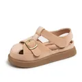 Beige closed-toe girls' summer sandal with soft sole and velcro strap for kids - Apricot