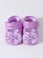 Détail de chaussures de princesse pour bébé violettes avec dentelle et nœuds délicats - Taille 11 (10.5CM) / Nœud en Dentelle Violet