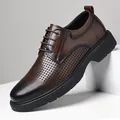 Klassische braune perforierte Leder Derby Schuhe für Herren Business Sommer Mode - Ausgeschnitten Braun