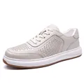 Zapatillas blancas de hombre en piel de vaca genuina transpirable con diseño perforado - 38 / Estilo Hueco / Blanco Roto