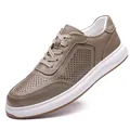 Zapatillas transpirables para hombre en cuero genuino caqui con diseño calado elegante - 38 / Estilo Hueco / Gris