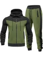 Ensemble de survêtement de sport bicolore vert et noir pour homme avec capuche - S / Haut Et Bas / Vert Militaire